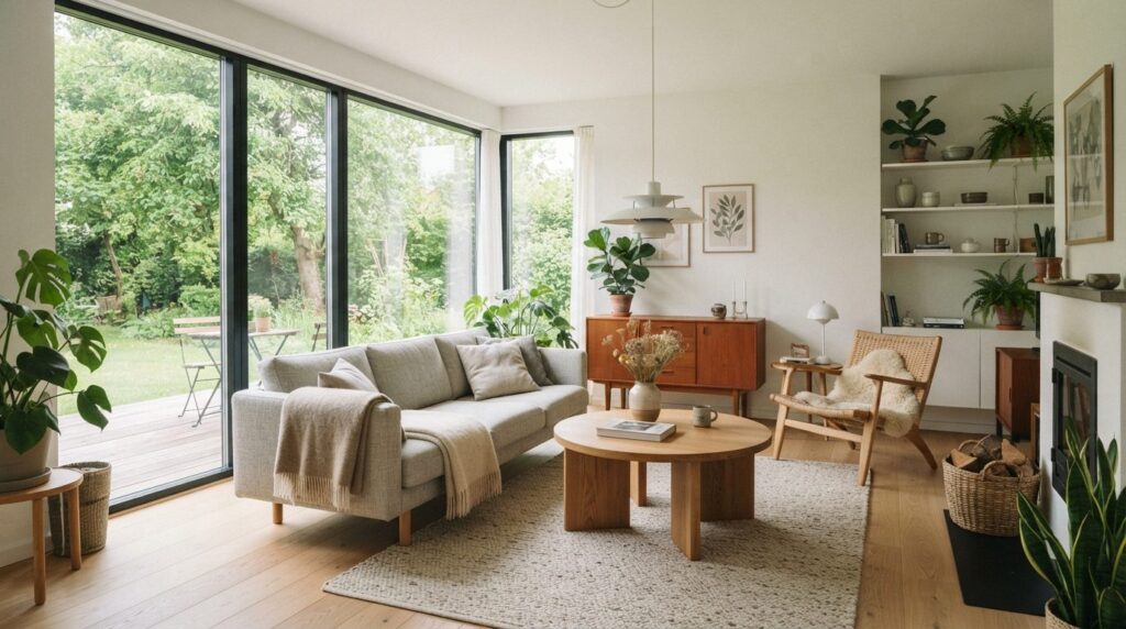 Professional interior design photograph of a bright Scandina