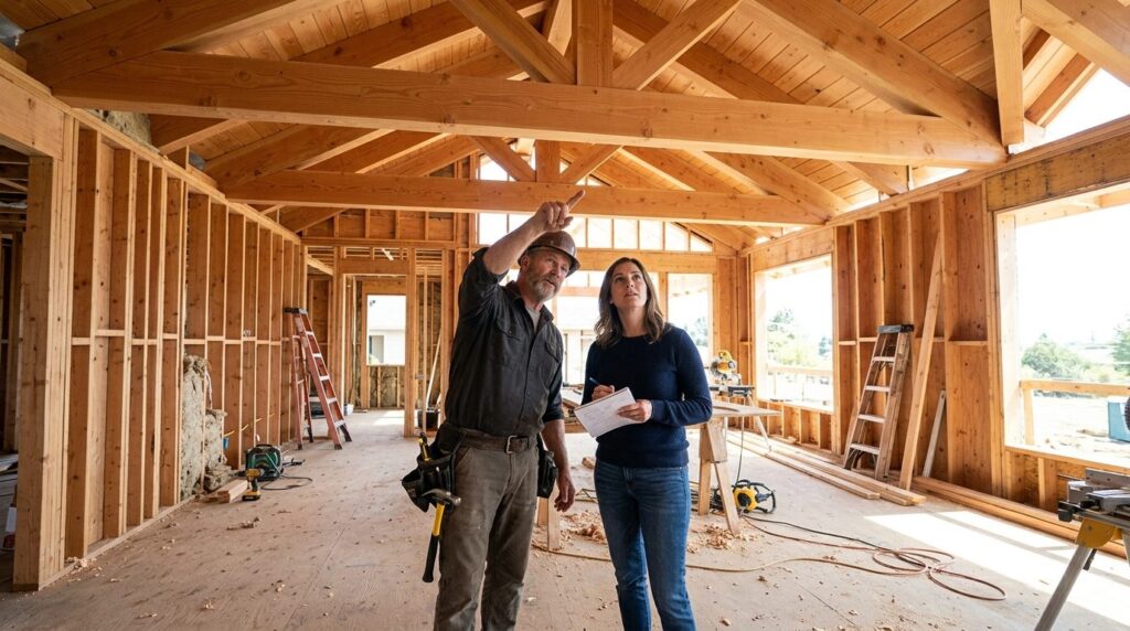 Interior view of residential home renovation project showing