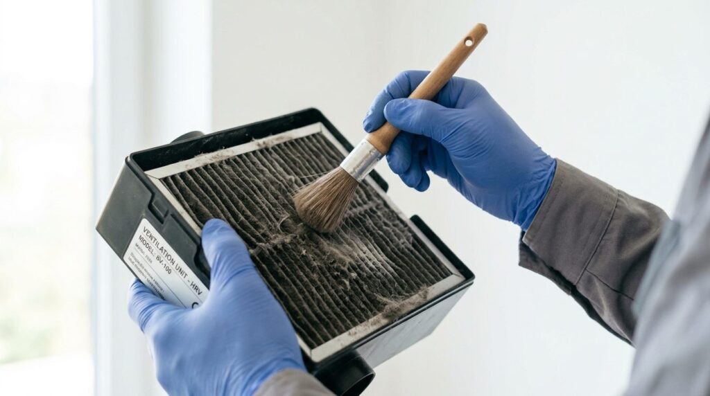 Close-up detailed shot of hands cleaning a single-room venti